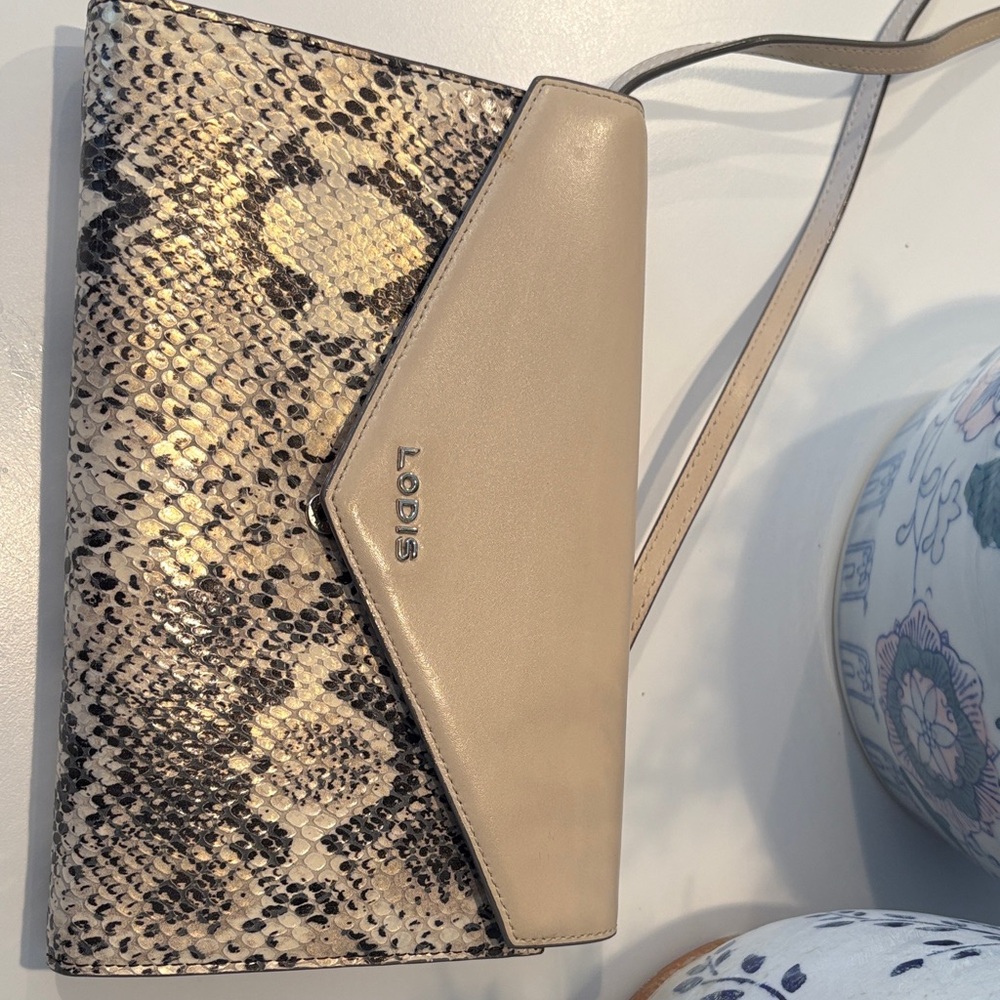 Lodis Beige and Snake Print Wristlet